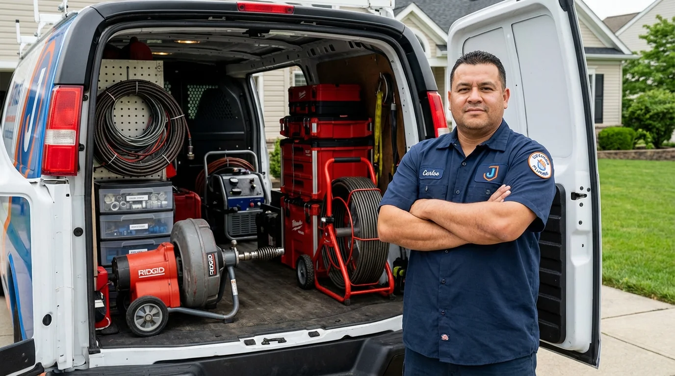Professional drain cleaning equipment and Johns Plumbing LLC plumber in Emigsville