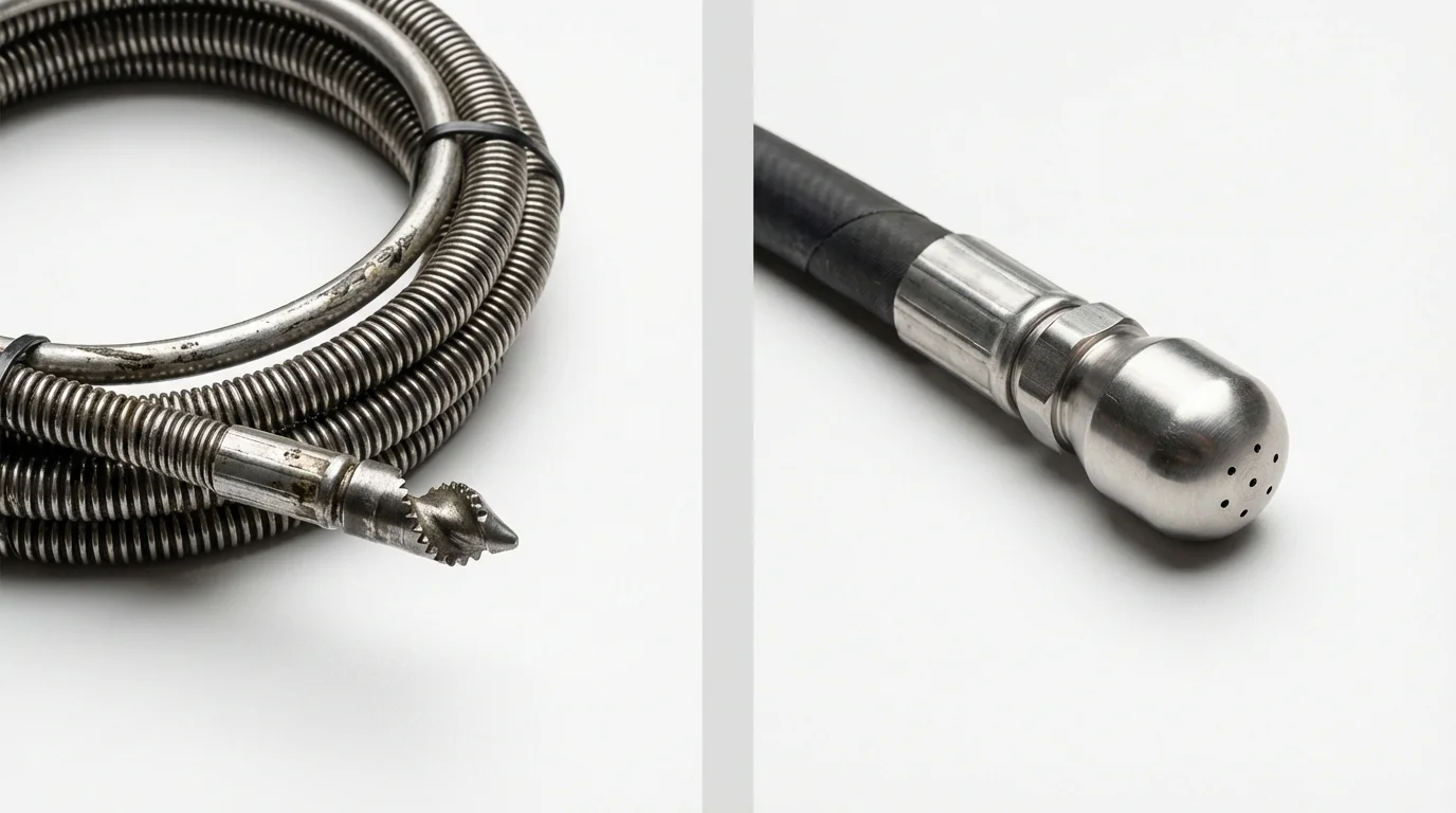 Drain snake cable and hydro jetting nozzle used for drain cleaning in Emigsville, PA