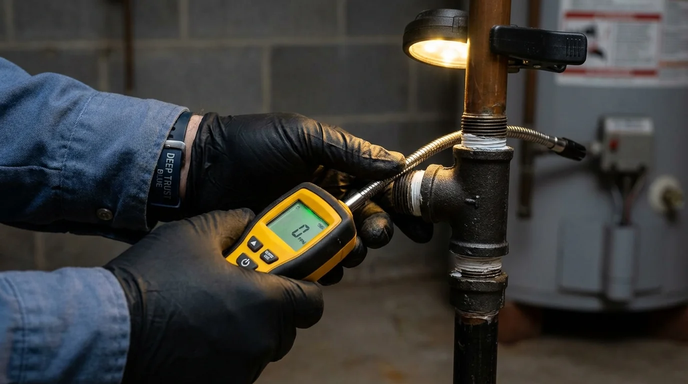 Gas leak detection with electronic sniffer by Johns Plumbing LLC in Emigsville