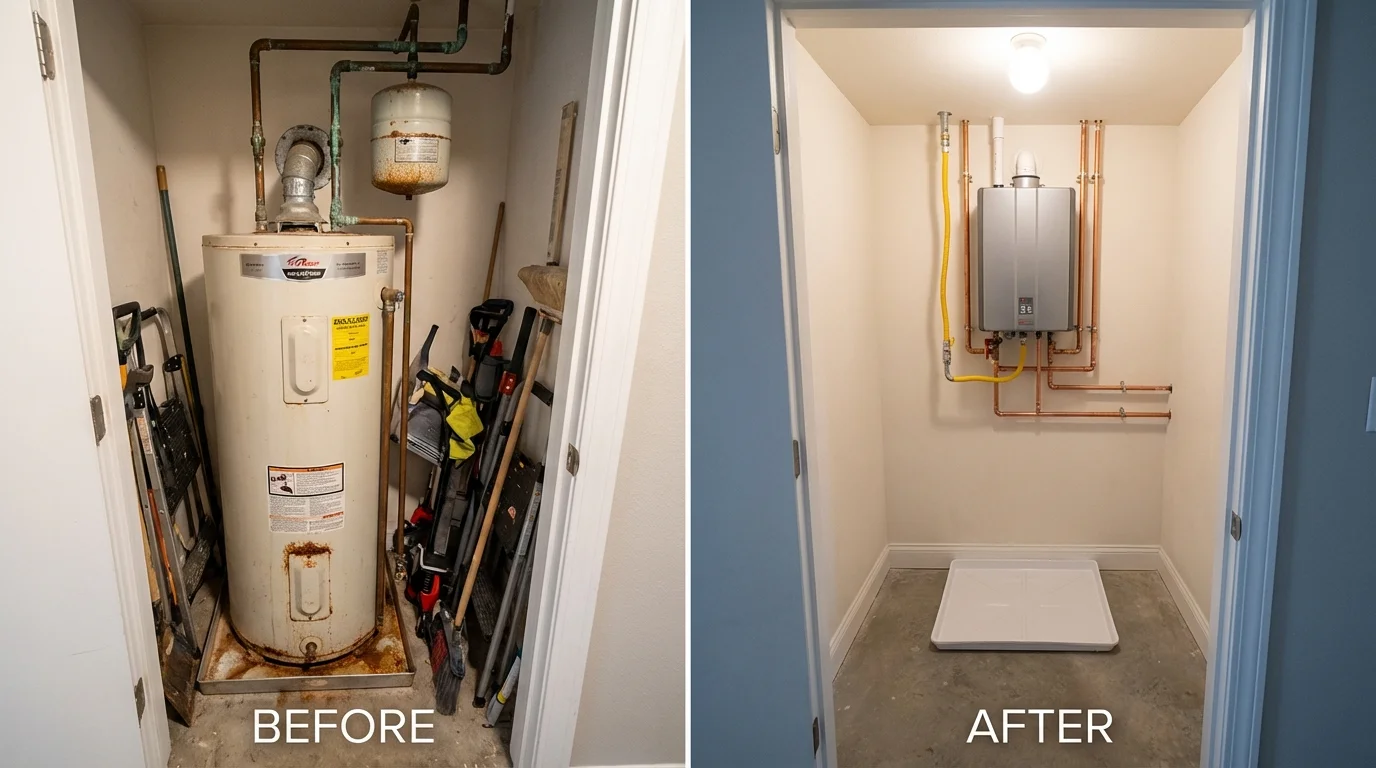 Tank water heater versus wall-mounted tankless unit comparison for Emigsville, PA homeowners