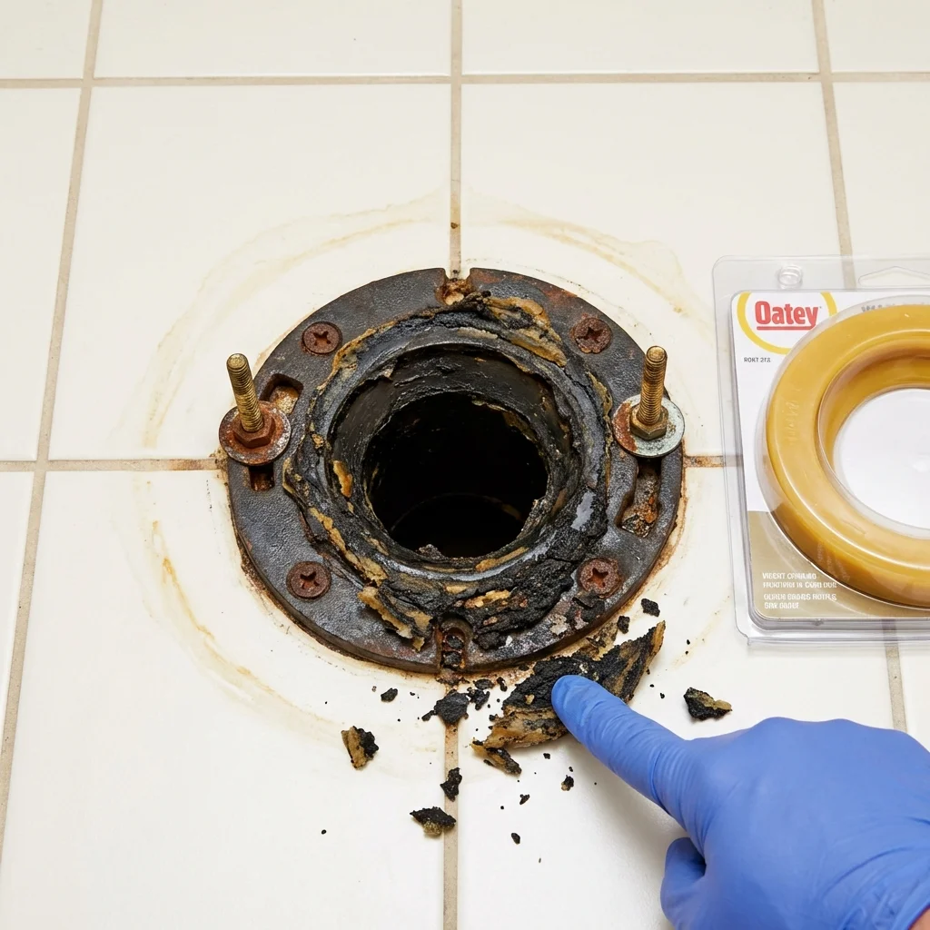 Failed wax ring showing water seepage at the base of a toilet in a Emigsville, PA home