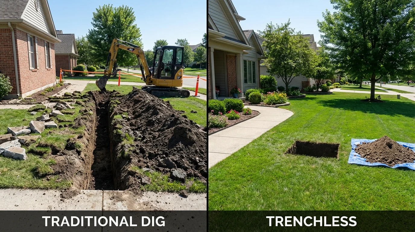 Trenchless sewer repair with minimal yard damage versus traditional excavation in Emigsville, PA